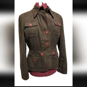 Jones New York Sport Brown Utility Jacket Soft Twill Patch Pockets Size L